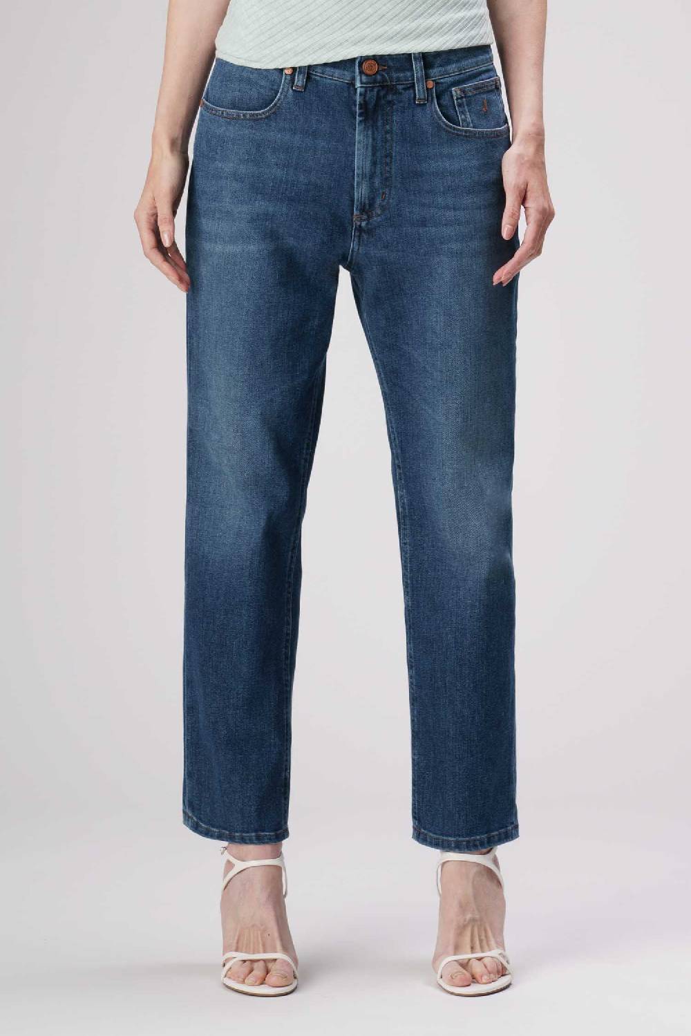 Jeckerson Julia - Pantalone 5 tasche boyfriend in denim tri-blend blu scuro Online