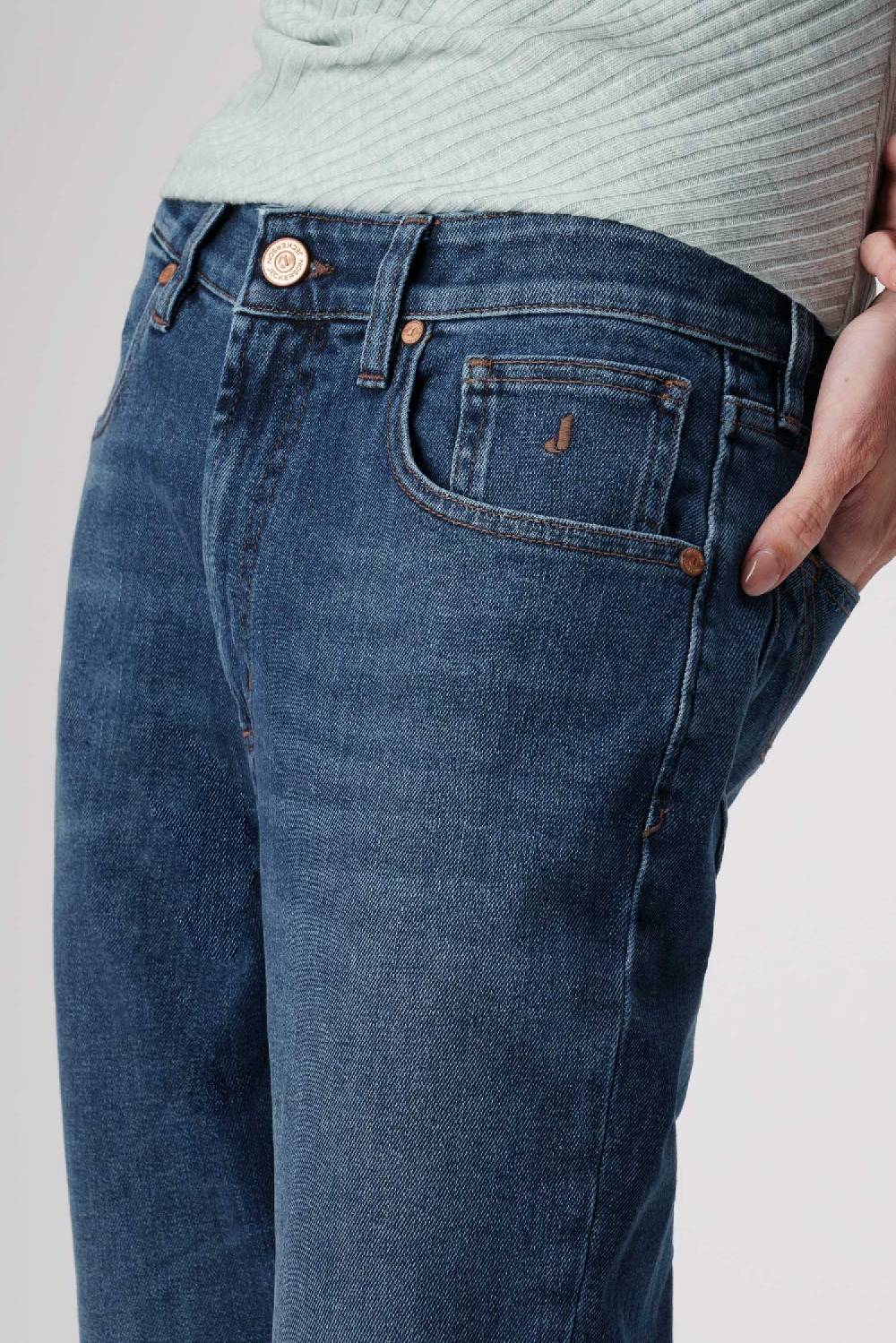 Jeckerson Julia - Pantalone 5 tasche boyfriend in denim tri-blend blu scuro Online