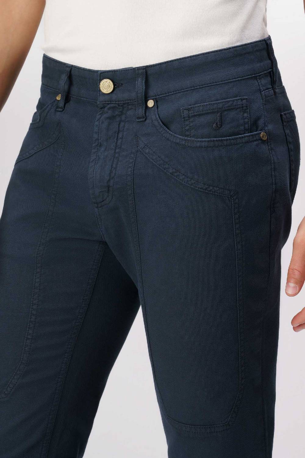 Jeckerson John - Pantalone 5 tasche con toppa in nido d'ape blu scuro Grande vendita