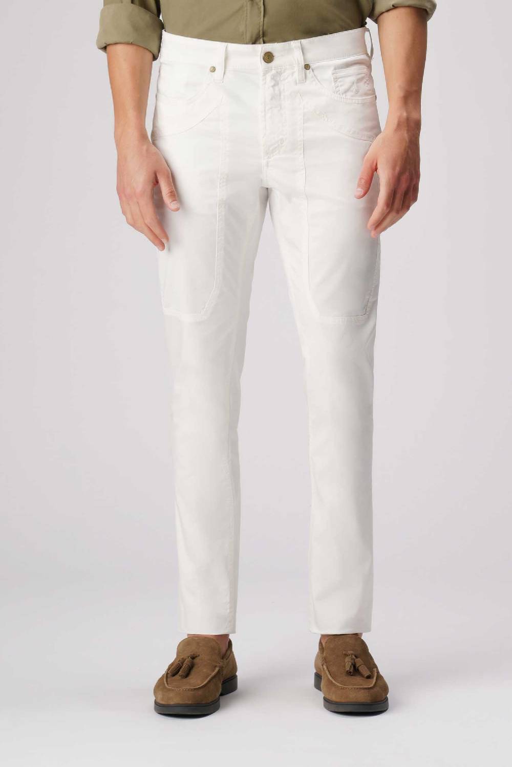 Jeckerson John - Pantalone 5 tasche in armatura raso bianco Vendite stagionali
