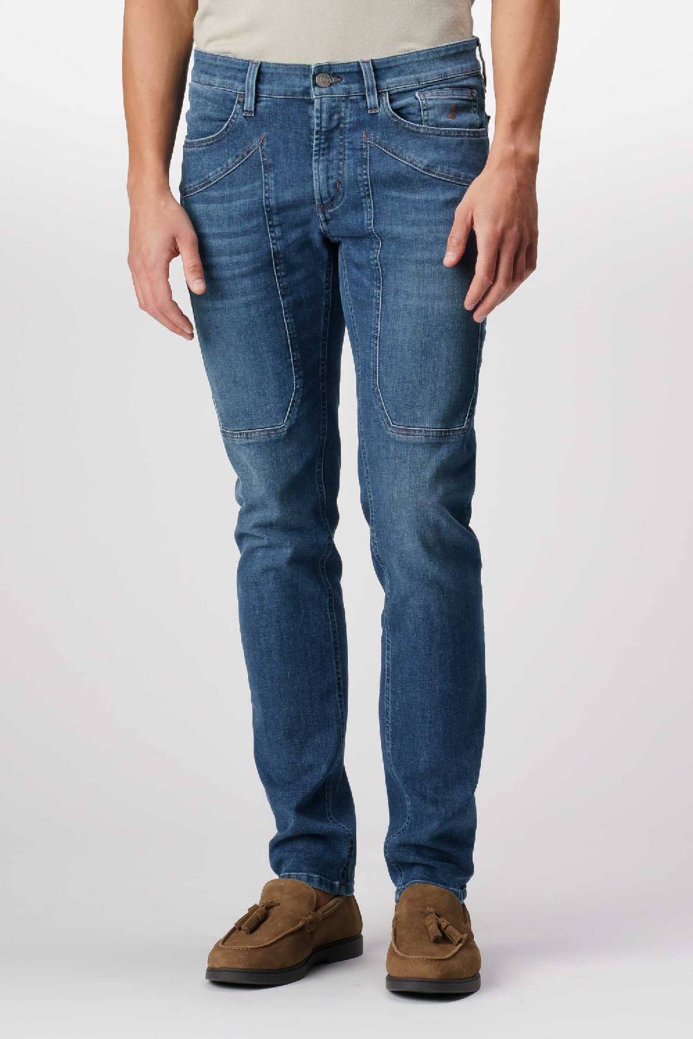 Jeckerson John - Pantalone con toppa in denim ecologico blu scuro Cyber Monday