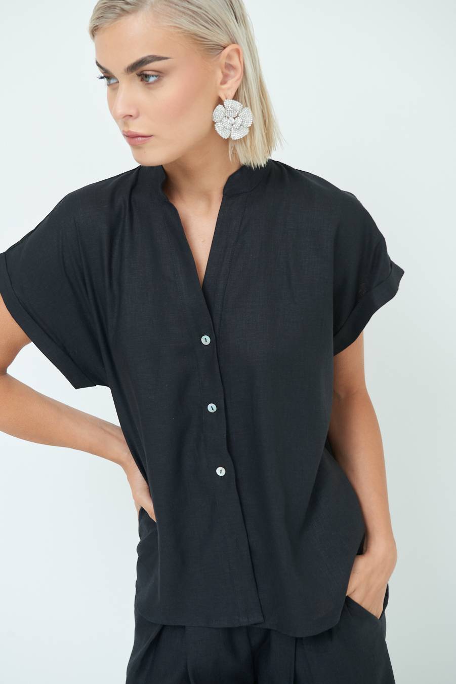 Kikisix CAMICIA MANICA ALETTA NERO Offerta per la Festa della Mamma