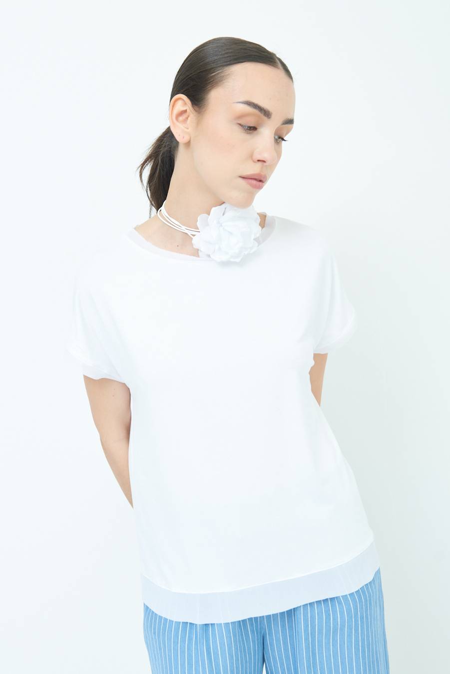 Kikisix MAGLIA PROFILO GEORGETTE BIANCO Prezzo basso