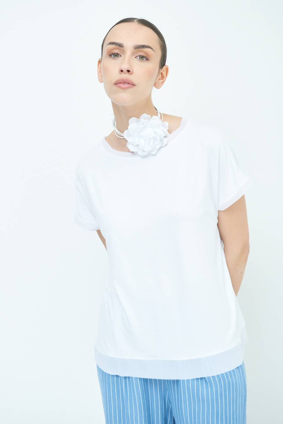Kikisix MAGLIA PROFILO GEORGETTE BIANCO Prezzo basso