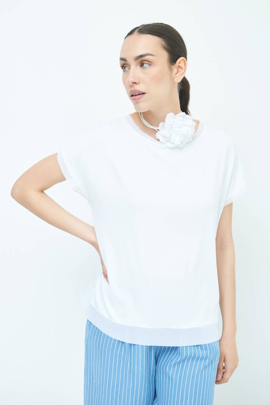 Kikisix MAGLIA PROFILO GEORGETTE BIANCO Prezzo basso