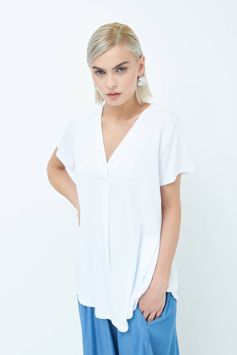 Kikisix MAGLIA VISCOSA MANICA CORTA BIANCO Ritorno libero