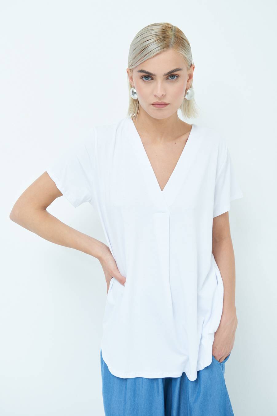 Kikisix MAGLIA VISCOSA MANICA CORTA BIANCO Ritorno libero