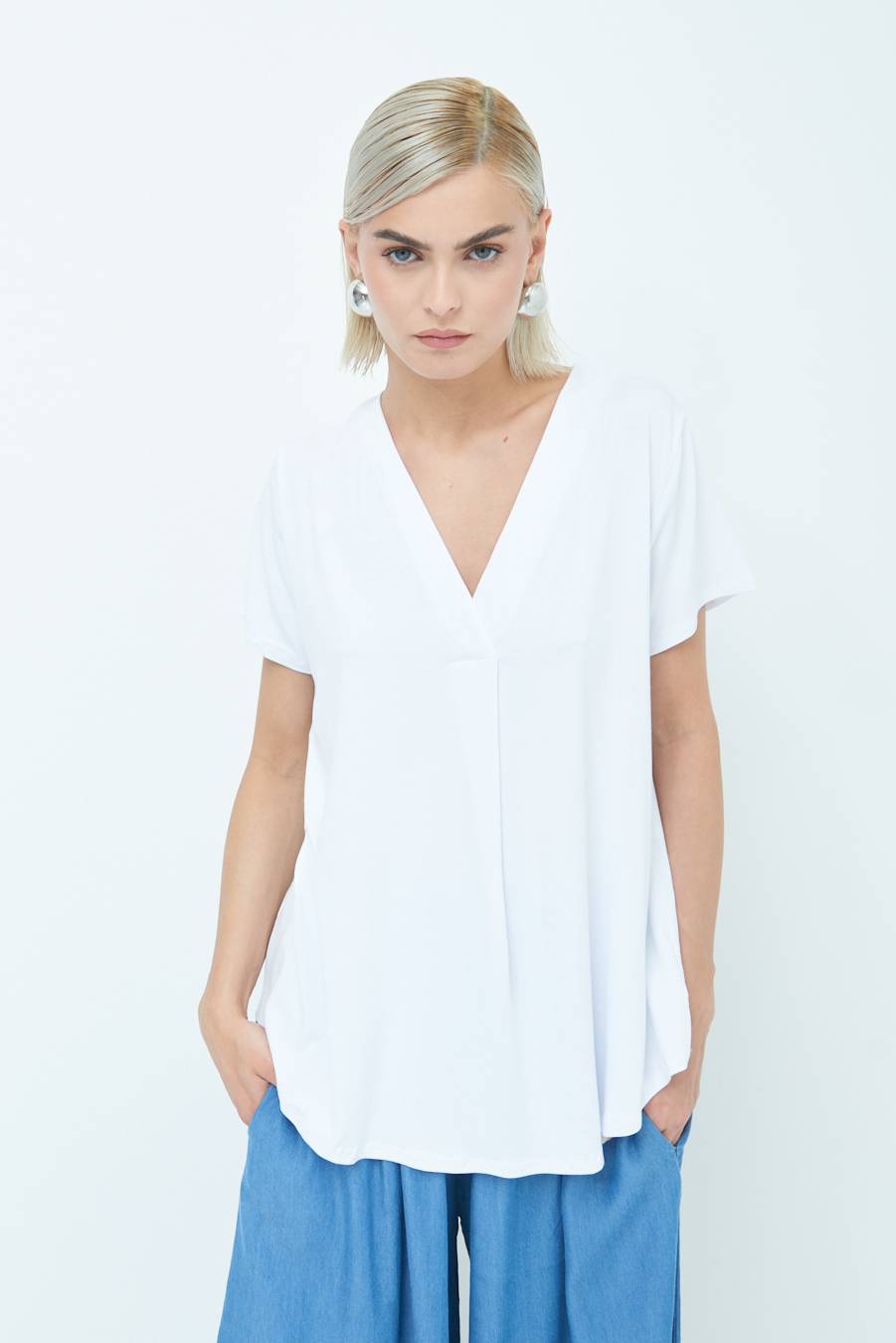 Kikisix MAGLIA VISCOSA MANICA CORTA BIANCO Ritorno libero