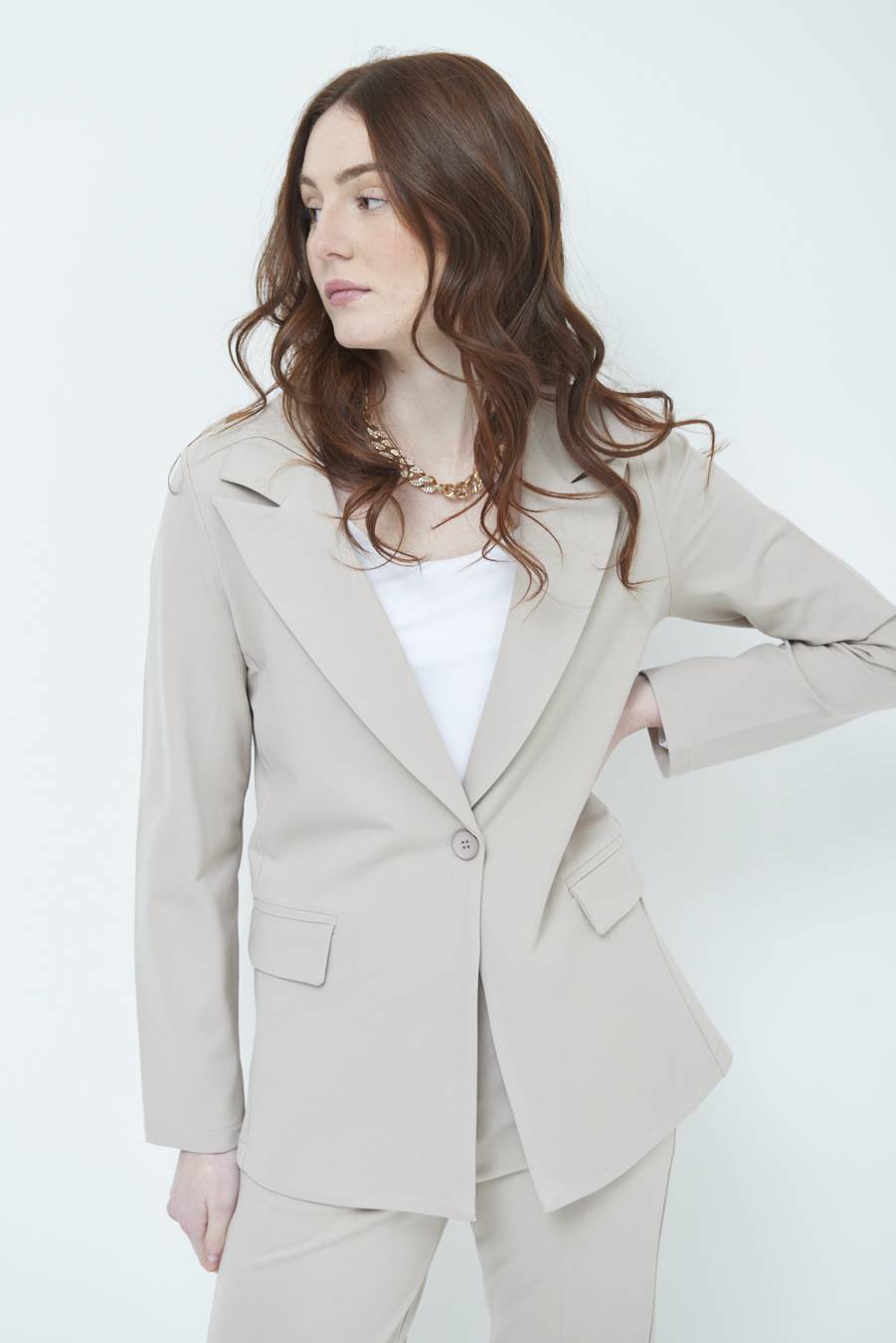 Kikisix GIACCA 1 BOTTONE BASIC BEIGE In Vendita