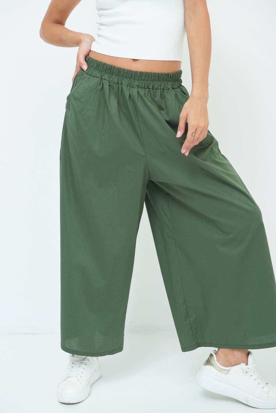 Kikisix PANTALONE CROP ELASTICO UNITO VERDE MILITARE Offerte giornaliere