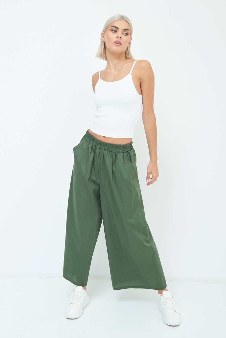 Kikisix PANTALONE CROP ELASTICO UNITO VERDE MILITARE Offerte giornaliere