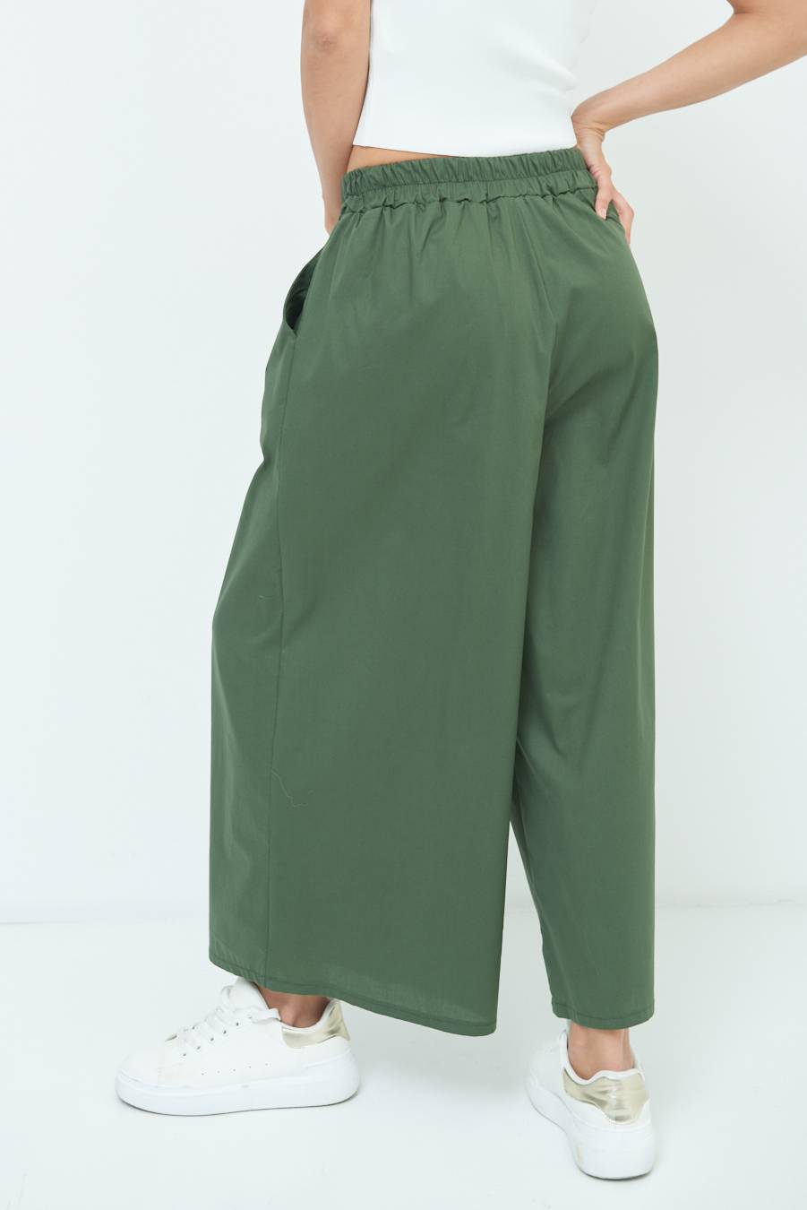 Kikisix PANTALONE CROP ELASTICO UNITO VERDE MILITARE Offerte giornaliere