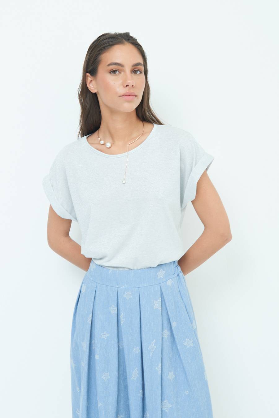 Kikisix T-SHIRT OVER CON RISVOLTO LUREX ARGENTO Presa