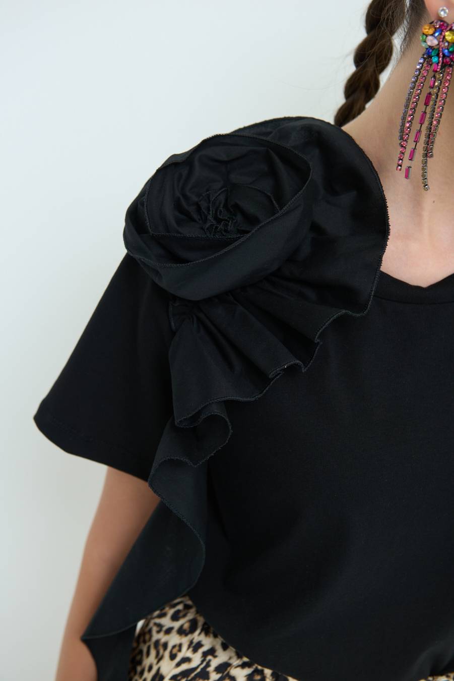 Kikisix T-SHIRT FIORE POPELINE NERO Hotsell