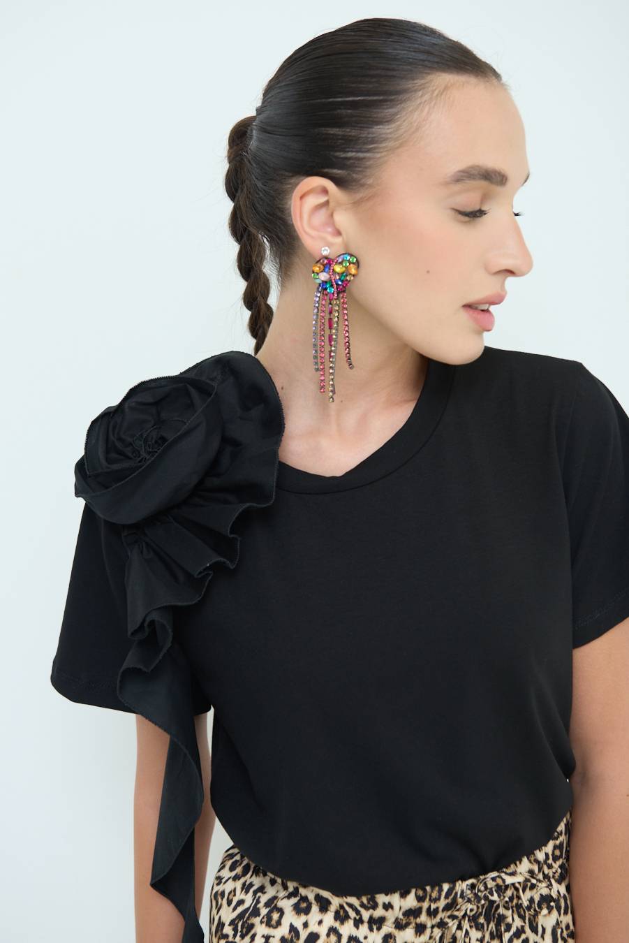 Kikisix T-SHIRT FIORE POPELINE NERO Hotsell