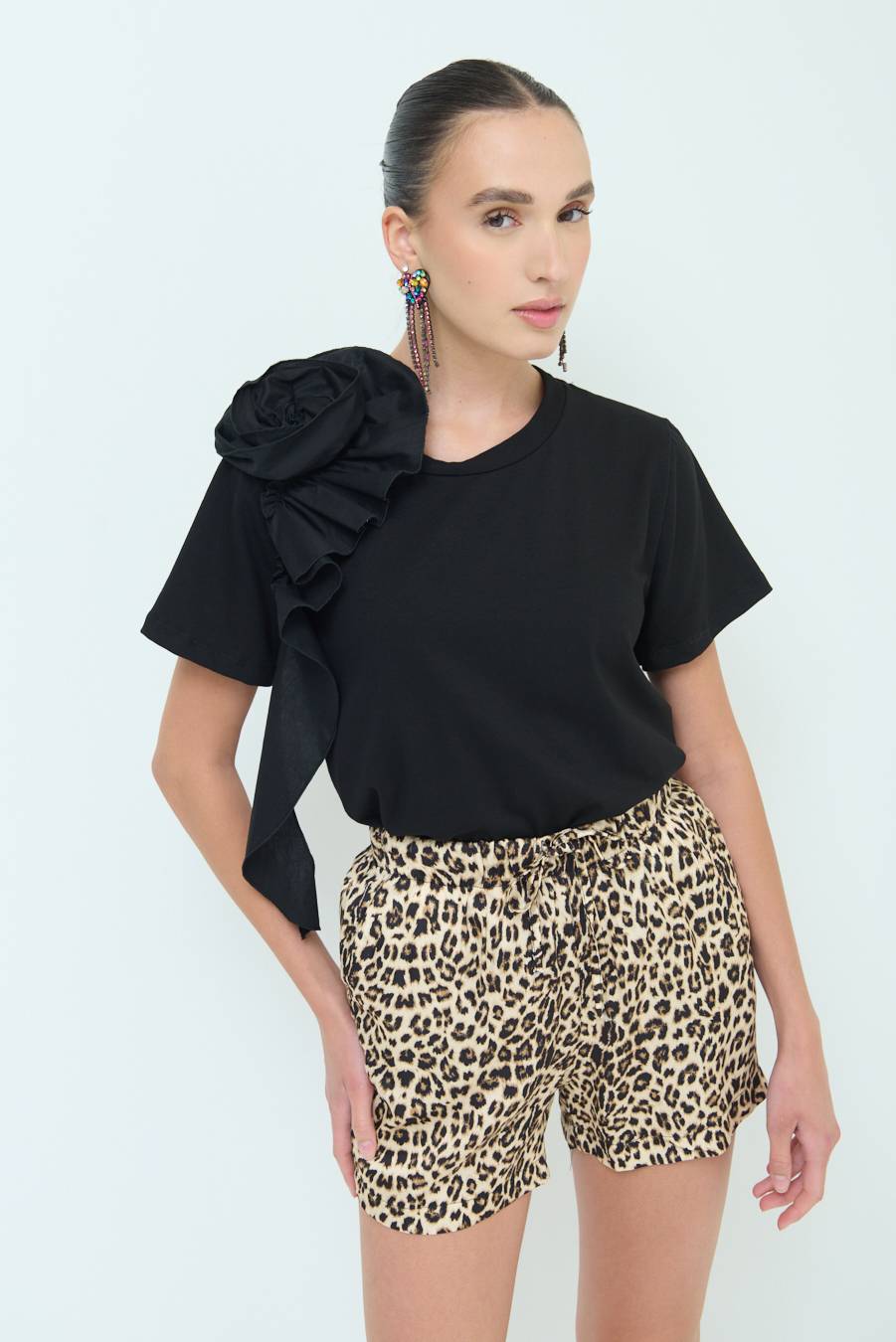 Kikisix T-SHIRT FIORE POPELINE NERO Hotsell