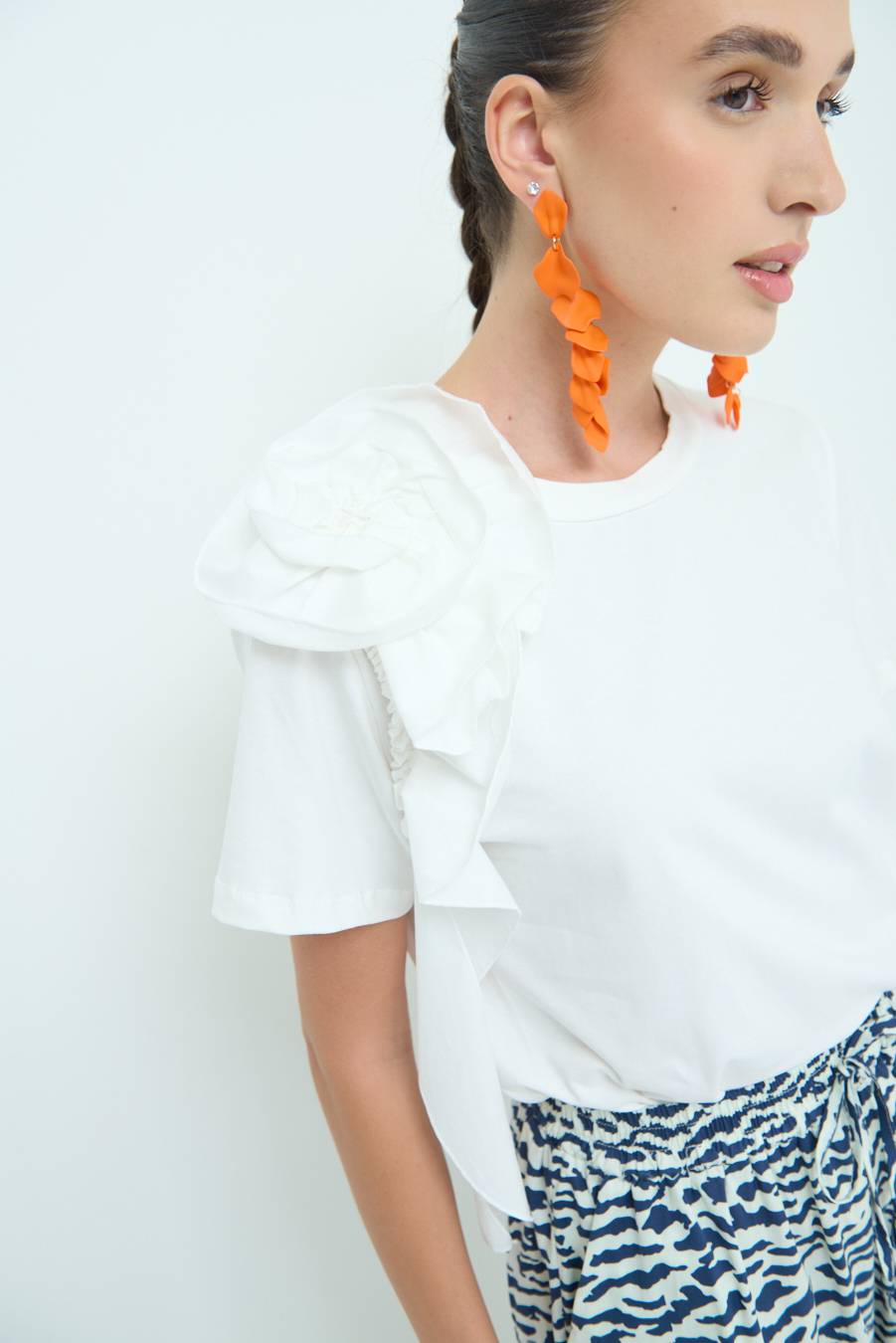 Kikisix T-SHIRT FIORE POPELINE BIANCO Convenienza