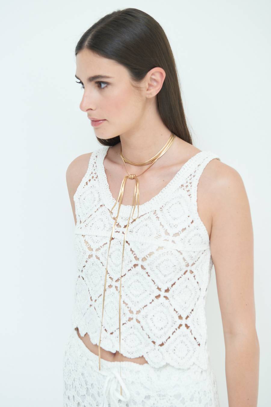 Kikisix TOP CROP MACRAME ROMBI BIANCO Soddisfazione Garantita