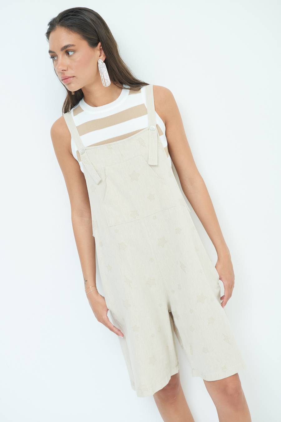 Kikisix SALOPETTE BERMUDA CON STELLE E FULMINI BEIGE Offerte
