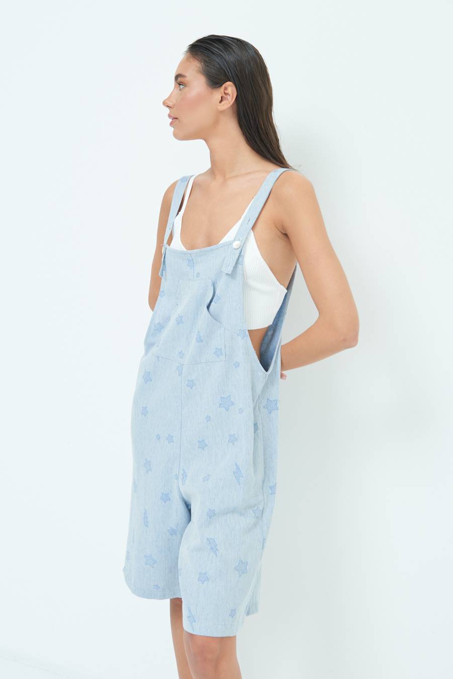 Kikisix SALOPETTE BERMUDA CON STELLE E FULMINI BLU CHIARO Hotsell