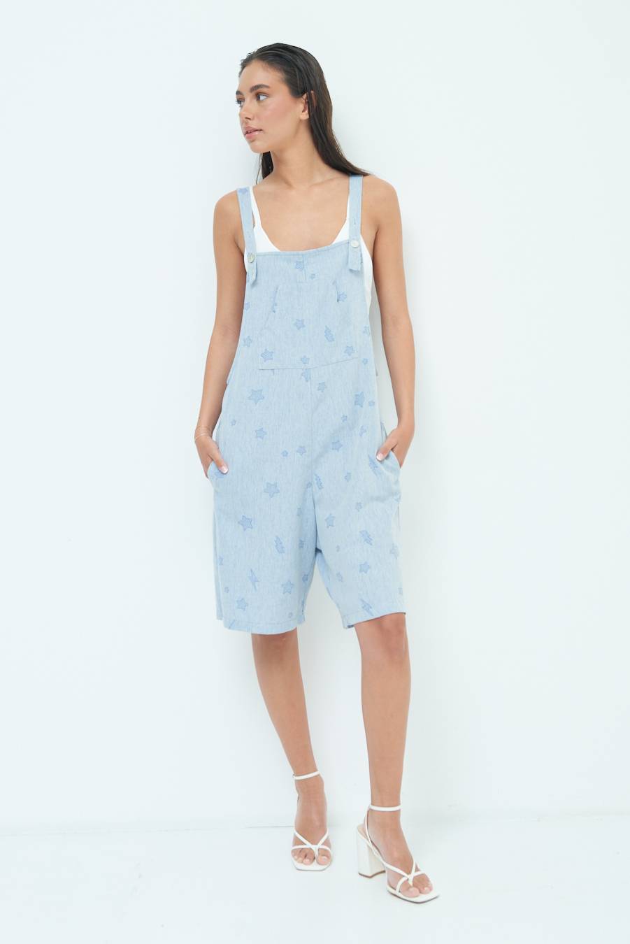 Kikisix SALOPETTE BERMUDA CON STELLE E FULMINI BLU CHIARO Hotsell
