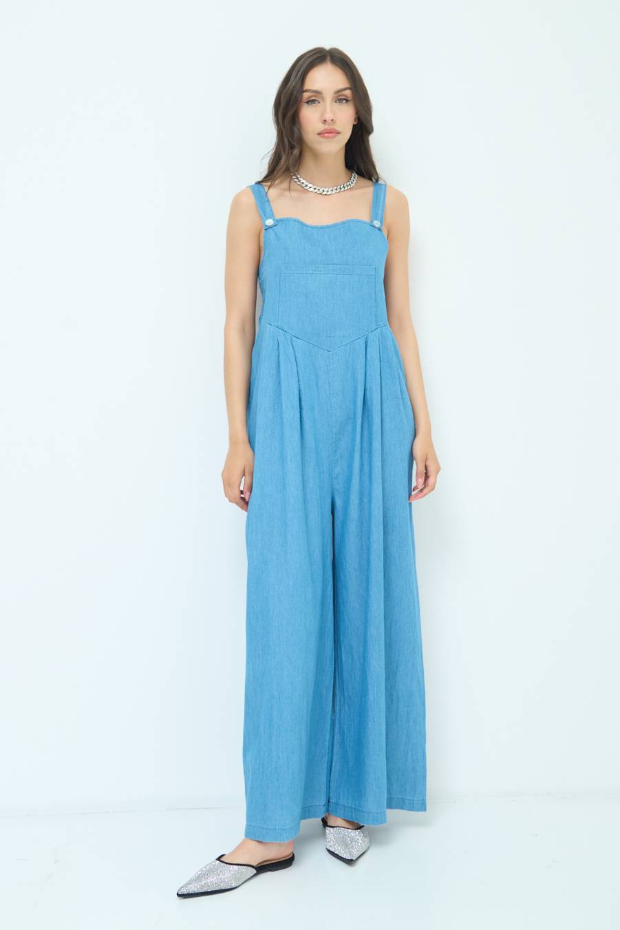 Kikisix SALOPETTE TASCA DAVANTI CHAMBRAY BLU MEDIO Vendita Economica