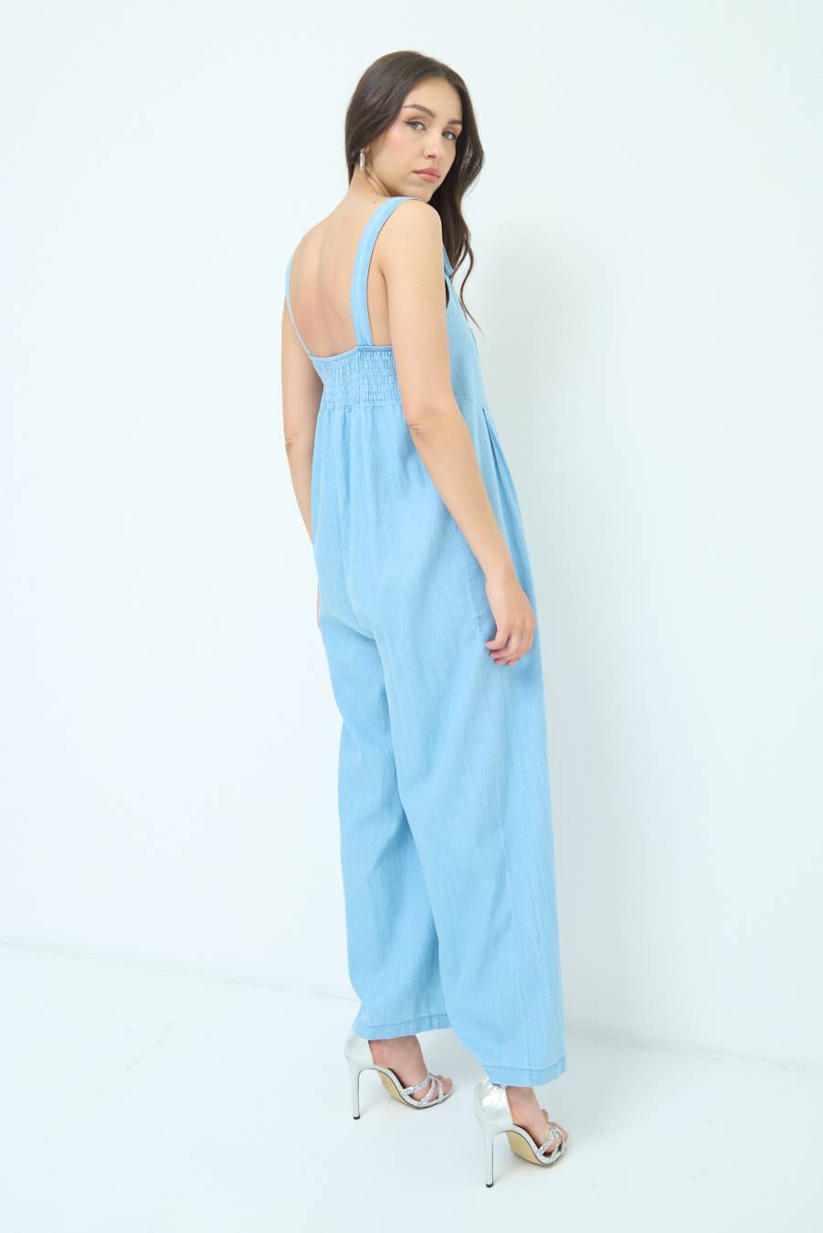 Kikisix SALOPETTE TASCA DAVANTI CHAMBRAY BLU CHIARO Online Outlet