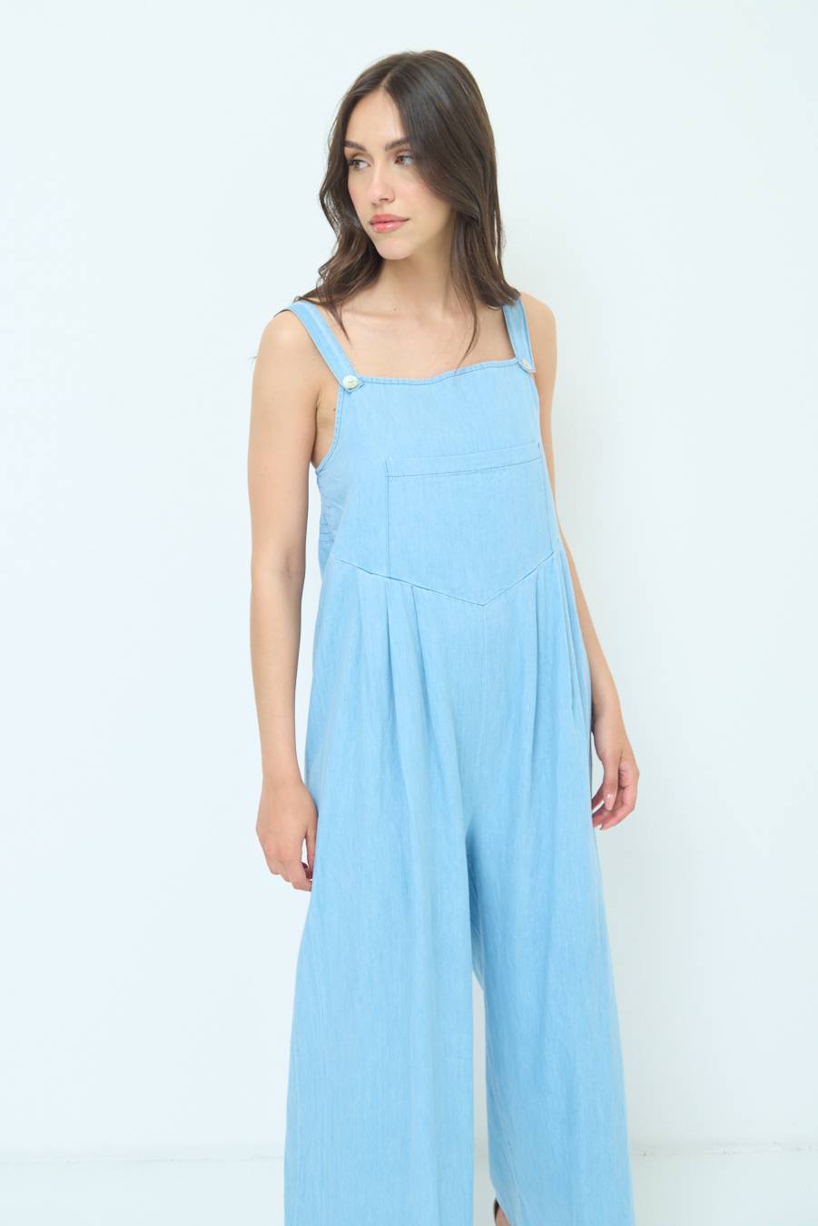 Kikisix SALOPETTE TASCA DAVANTI CHAMBRAY BLU CHIARO Online Outlet