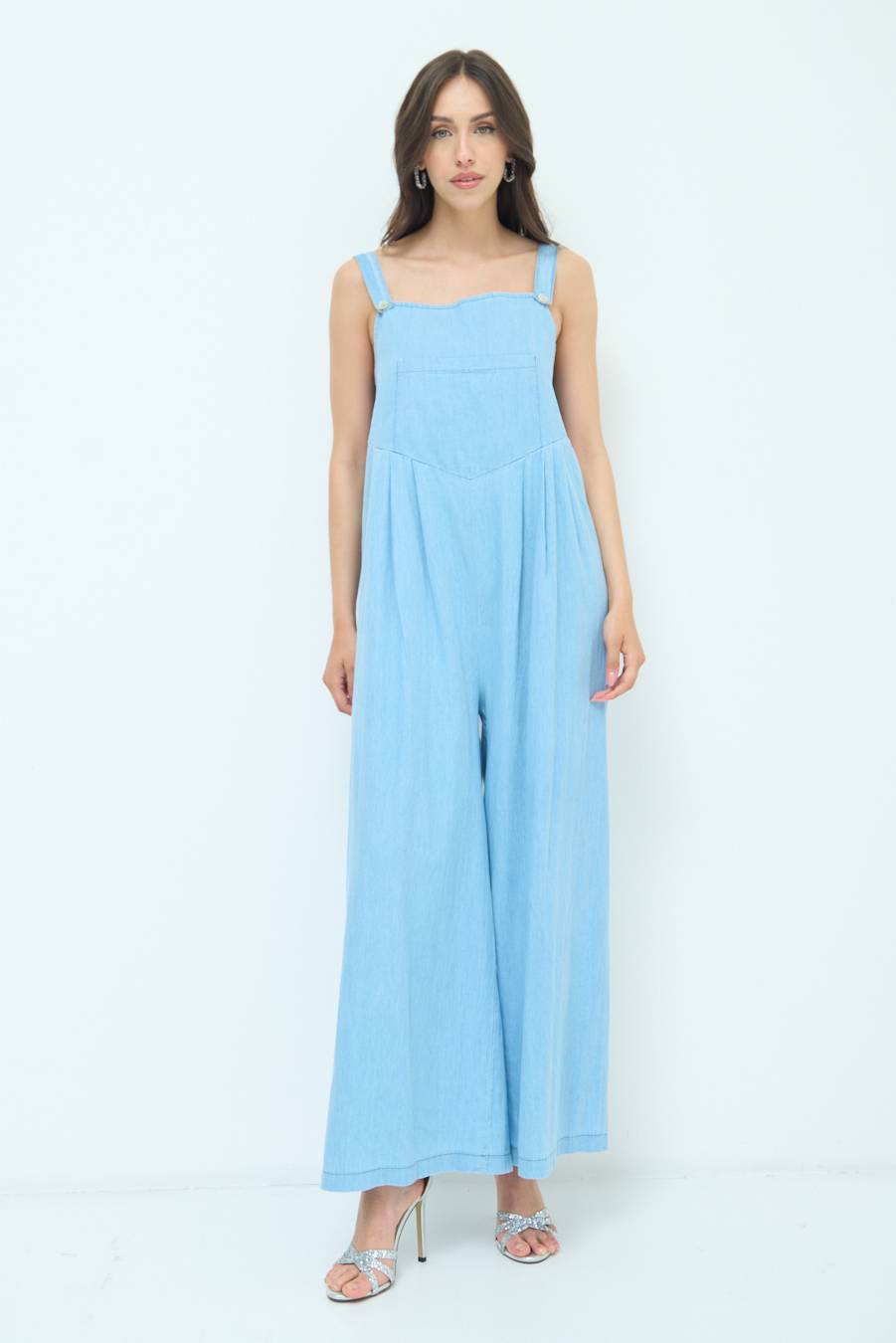 Kikisix SALOPETTE TASCA DAVANTI CHAMBRAY BLU CHIARO Online Outlet
