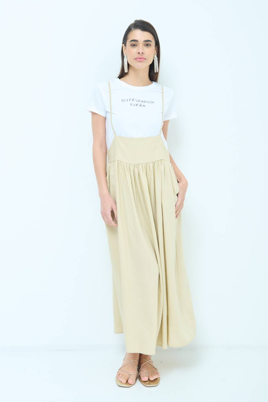 Kikisix ABITO CON TAGLIO SENO MISTO VISCOSA BEIGE Consegna Veloce