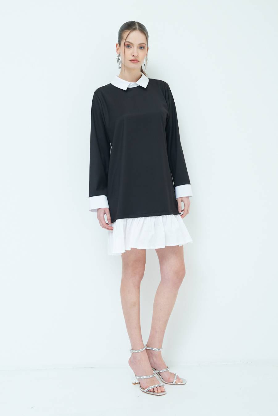 Kikisix ABITO FINTA CAMICIA BIANCO/NERO