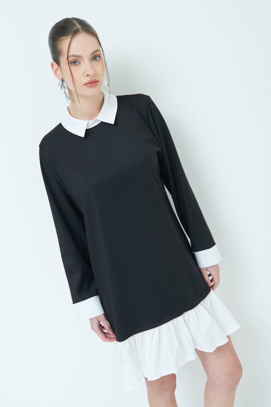 Kikisix ABITO FINTA CAMICIA BIANCO/NERO Spedizione Gratuita