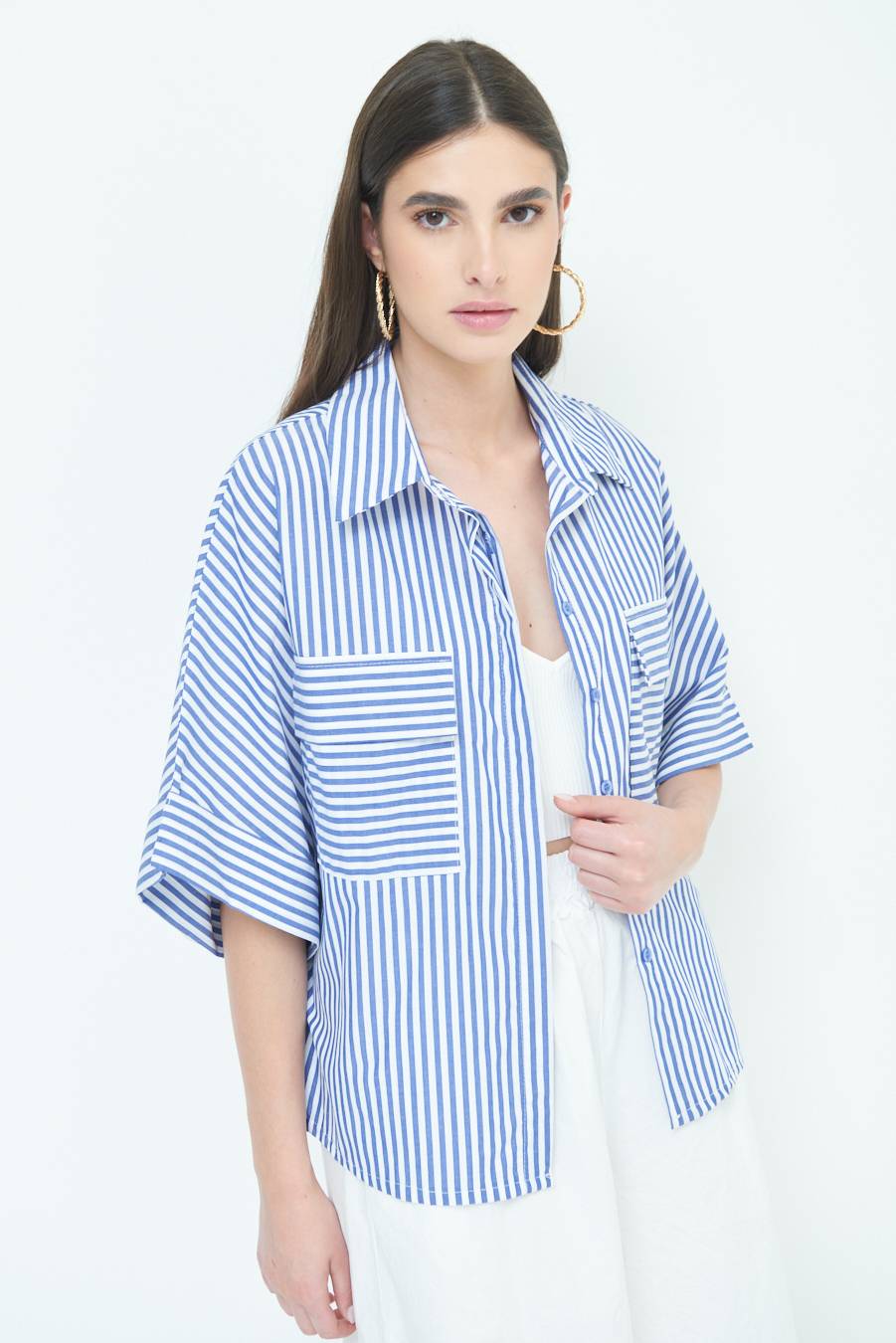 Kikisix CAMICIA OVER CON TASCHE BLU Promozione Limitata