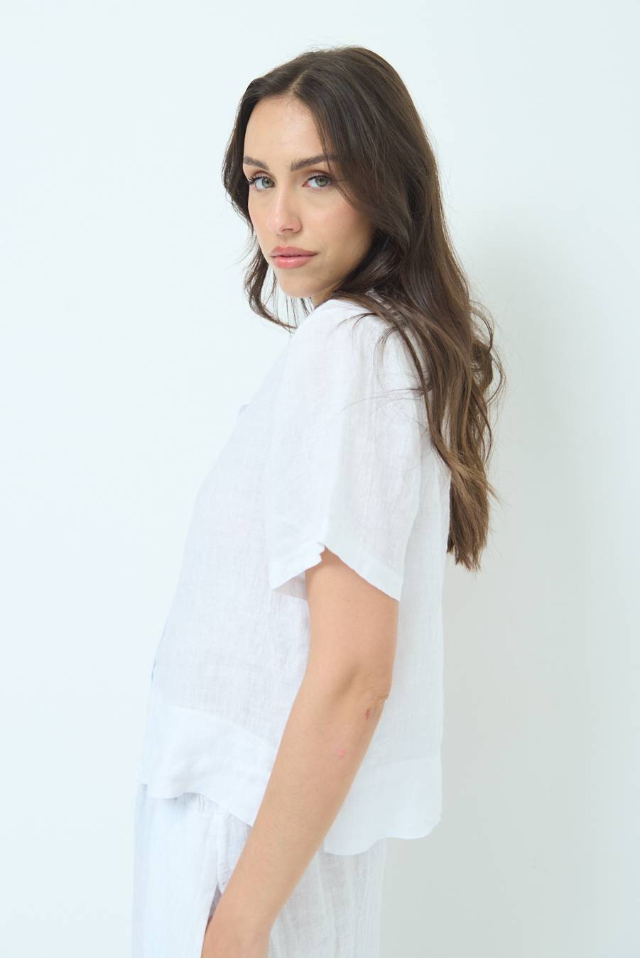 Kikisix CAMICIA LINO MEZZA MANICA BIANCO Sconto