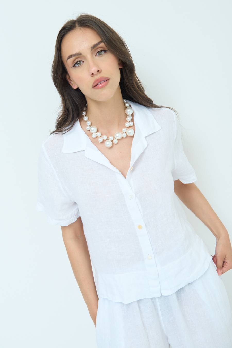 Kikisix CAMICIA LINO MEZZA MANICA BIANCO Sconto