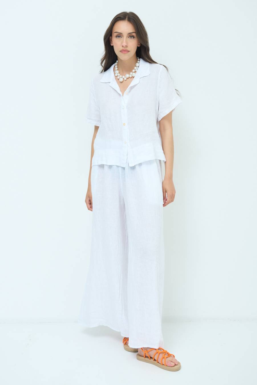 Kikisix CAMICIA LINO MEZZA MANICA BIANCO Sconto