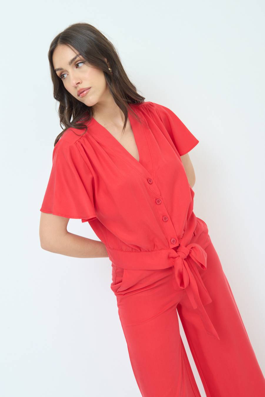 Kikisix CAMICIA SCOLLO AMPIO ROSSO Offerta