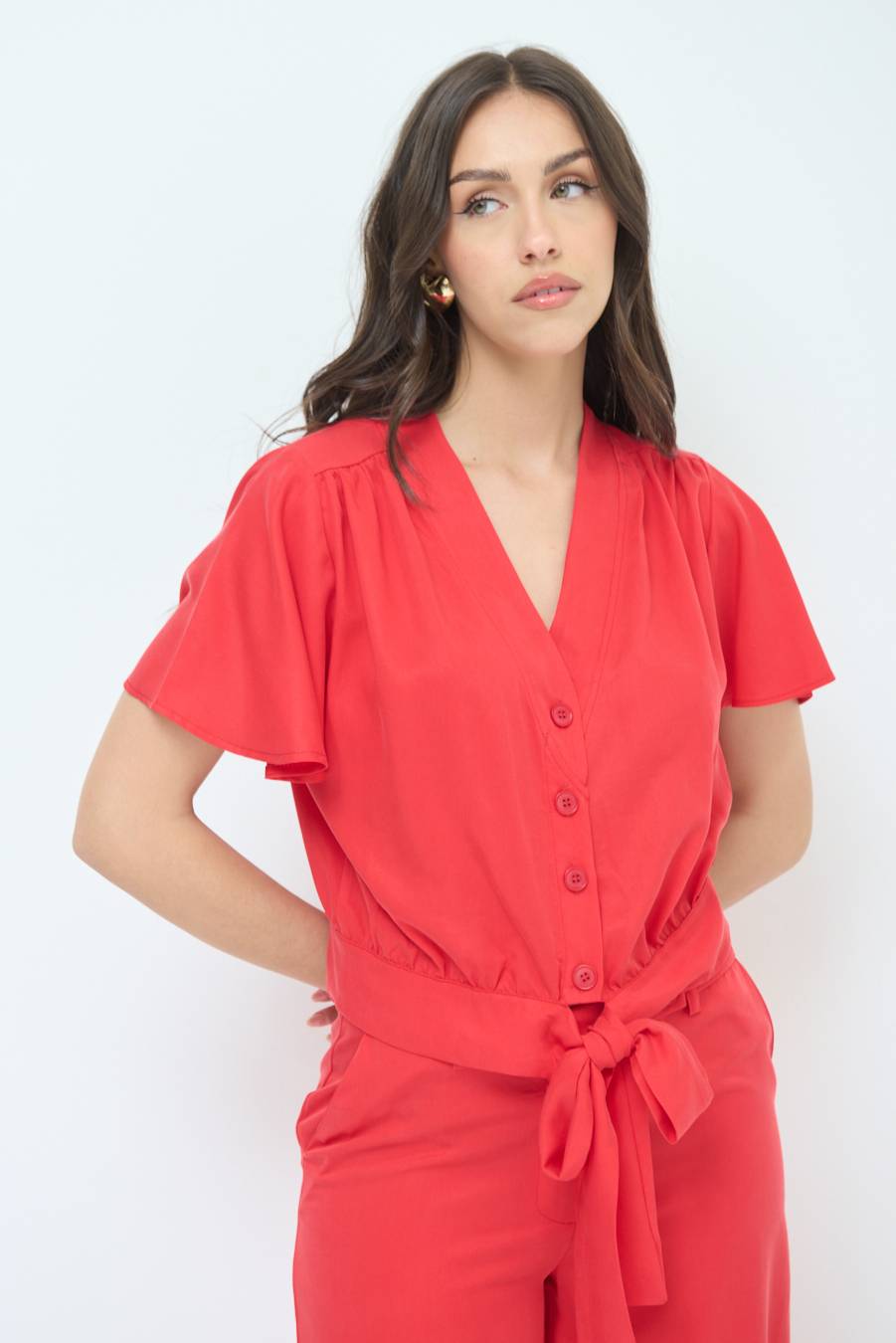 Kikisix CAMICIA SCOLLO AMPIO ROSSO Offerta
