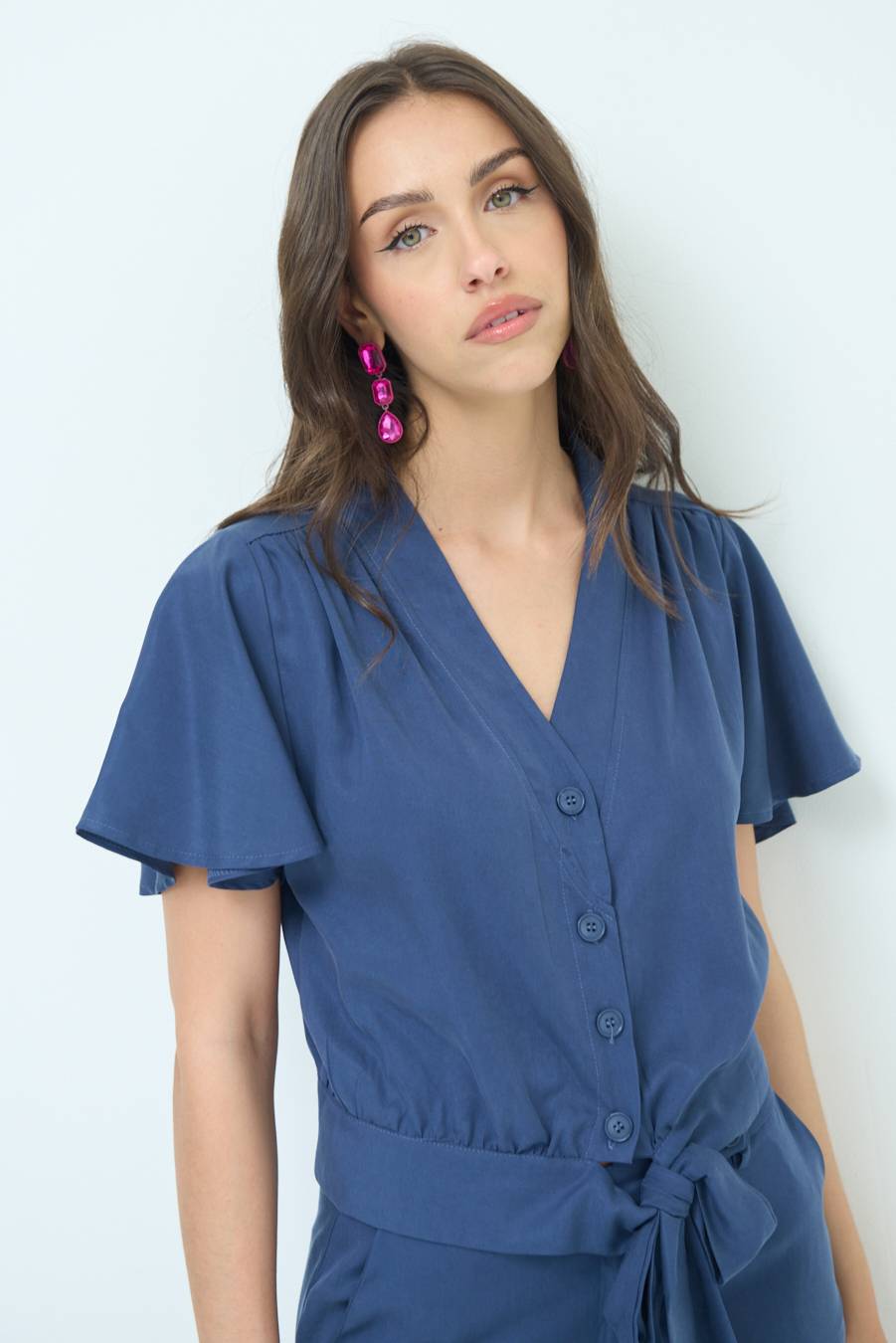 Kikisix CAMICIA SCOLLO AMPIO BLU Economico