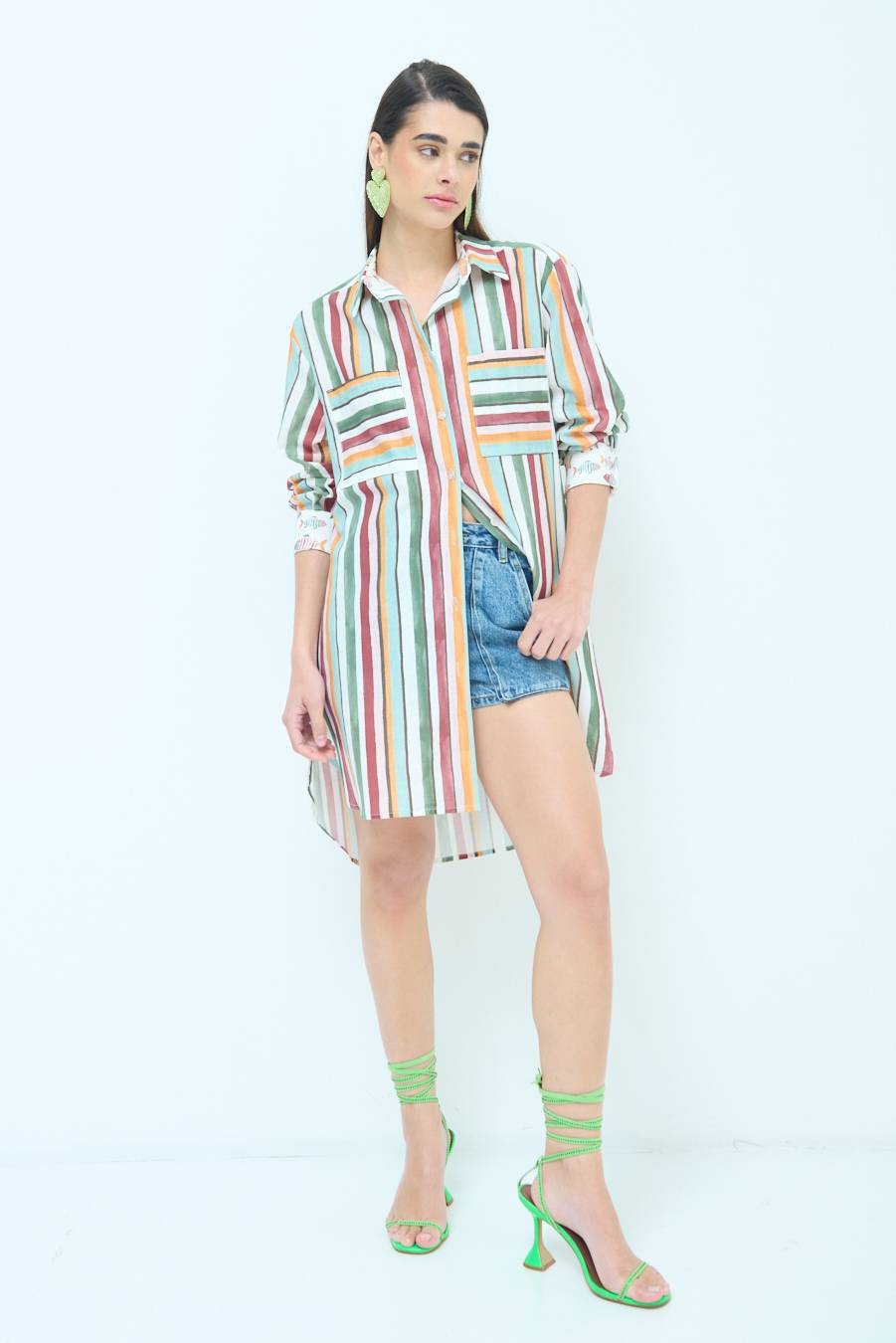 Kikisix CAMICIONE INSERTO RIGA. FANTASIA PESCE VERDE/OCRA