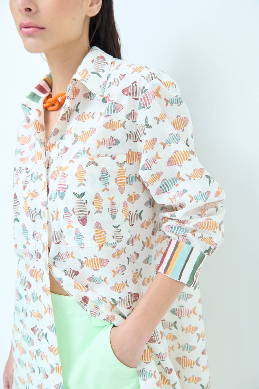 Kikisix CAMICIONE INSERTO DOPPIA FANTASIA VERDE/OCRA Saldi