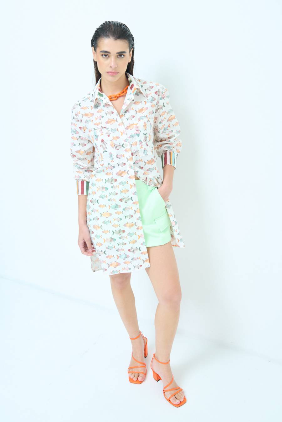 Kikisix CAMICIONE INSERTO DOPPIA FANTASIA VERDE/OCRA Saldi