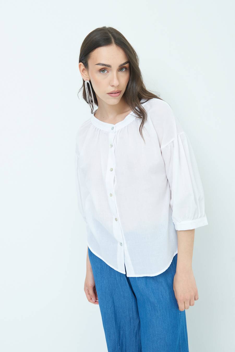 Kikisix CAMICIA SCOLLO INCRESPATO COTONE BIANCO
