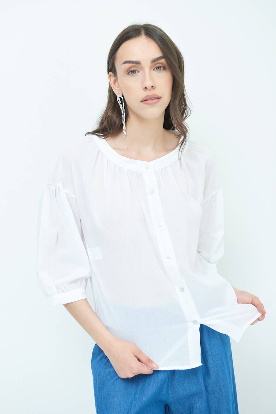 Kikisix CAMICIA SCOLLO INCRESPATO COTONE BIANCO I Più Venduti