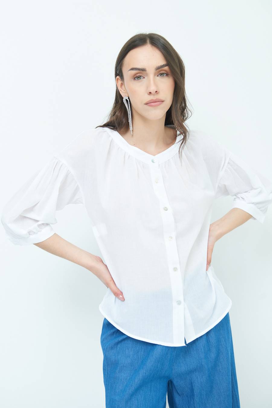 Kikisix CAMICIA SCOLLO INCRESPATO COTONE BIANCO I Più Venduti