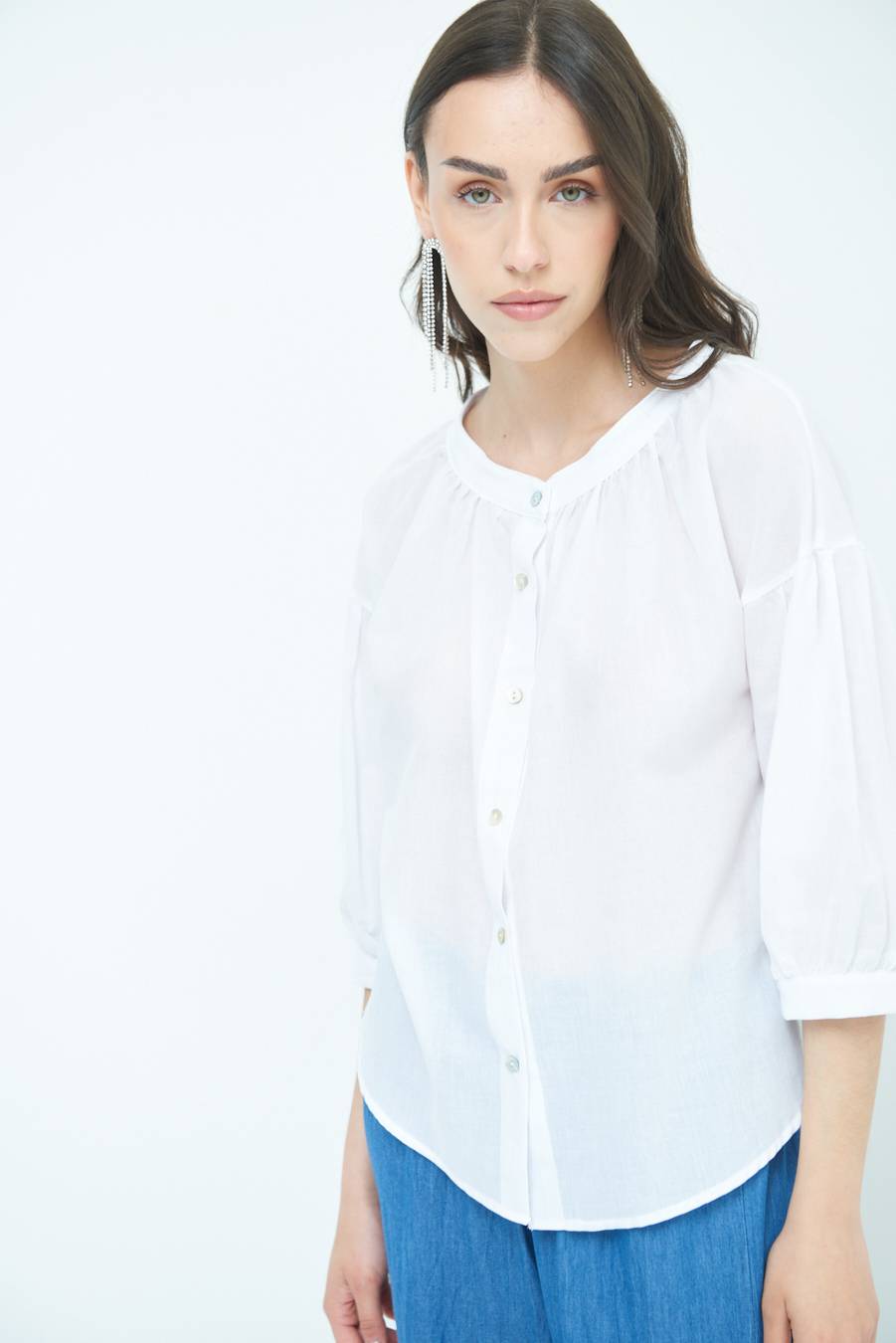 Kikisix CAMICIA SCOLLO INCRESPATO COTONE BIANCO I Più Venduti