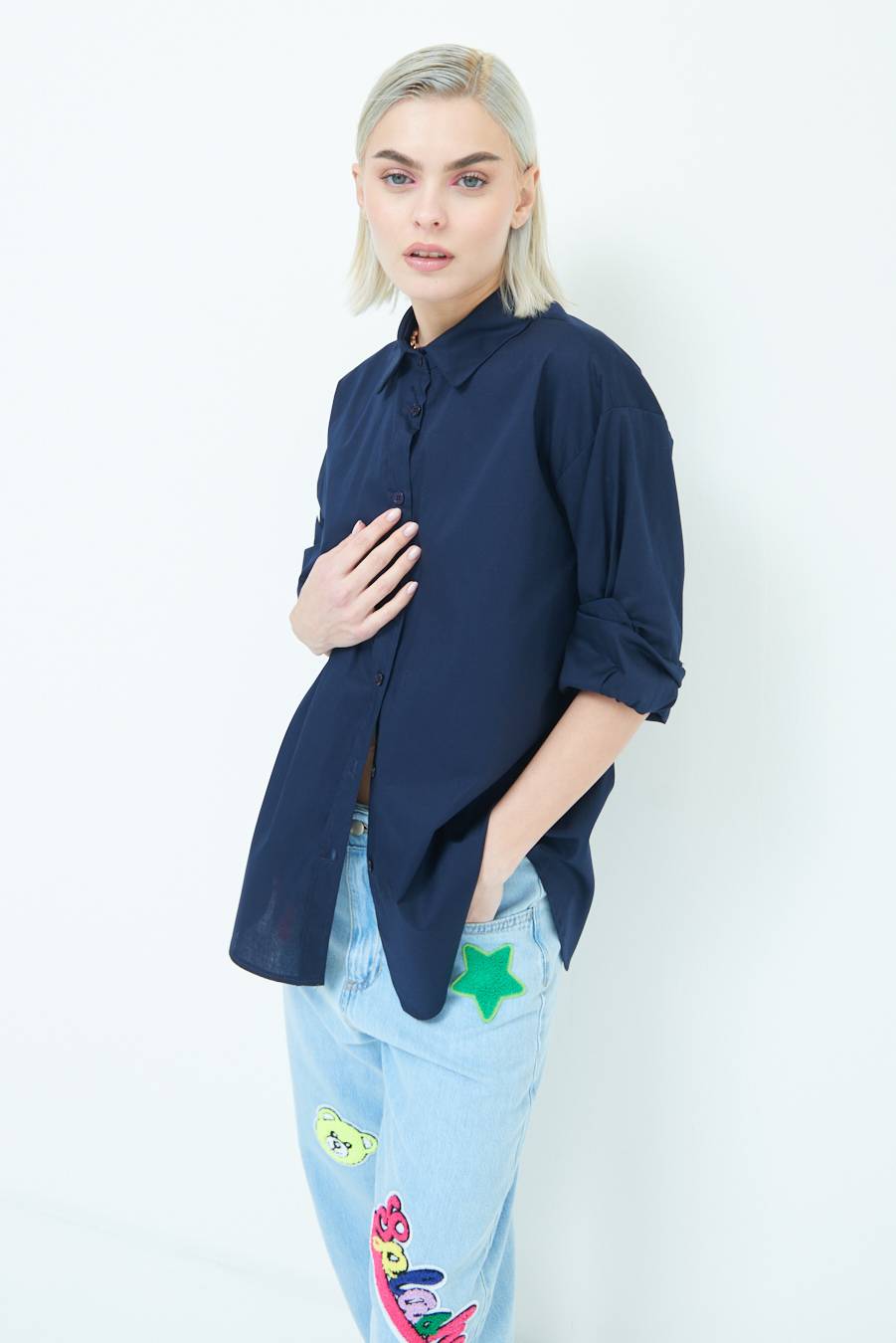 Kikisix CAMICIA MANICA AMPIA BLU Nuova