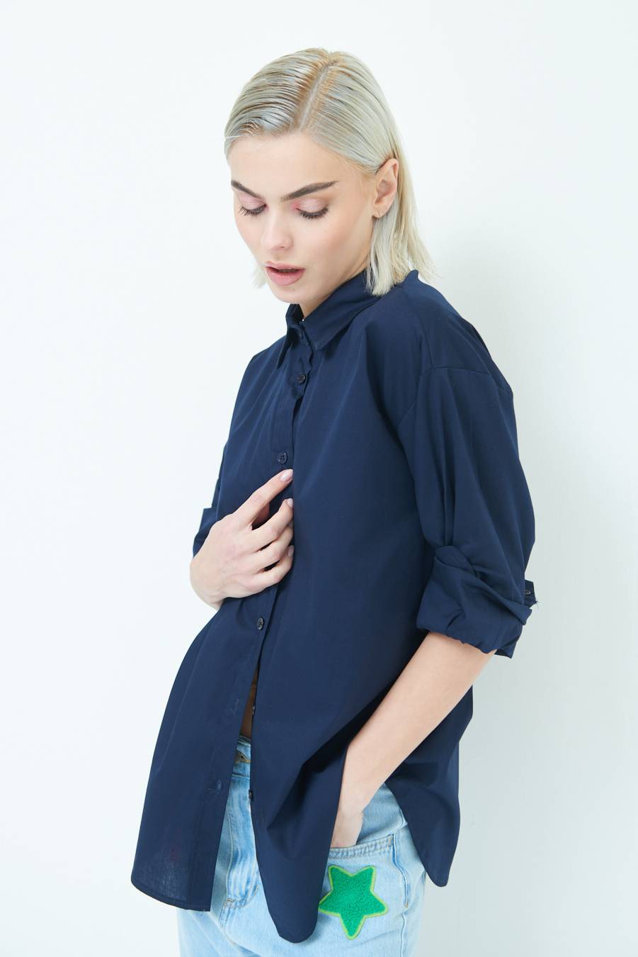 Kikisix CAMICIA MANICA AMPIA BLU Nuova