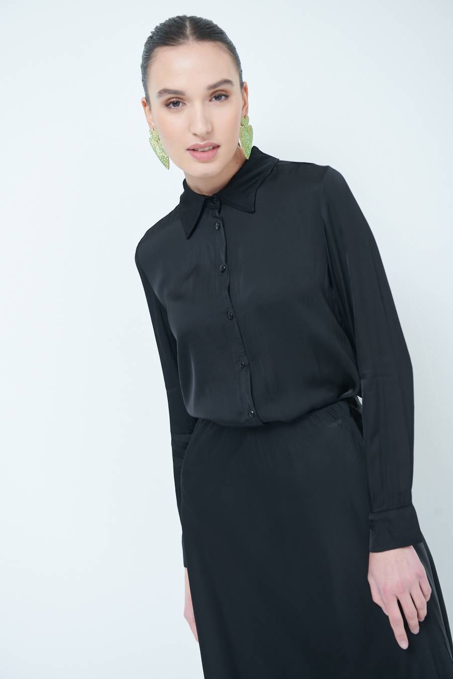 Kikisix CAMICIA RASO VISCOSA NERO Moda