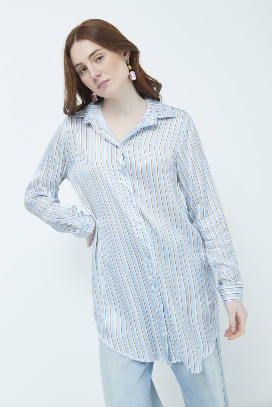 Kikisix CAMICIA LUNGA RIG. CELESTE